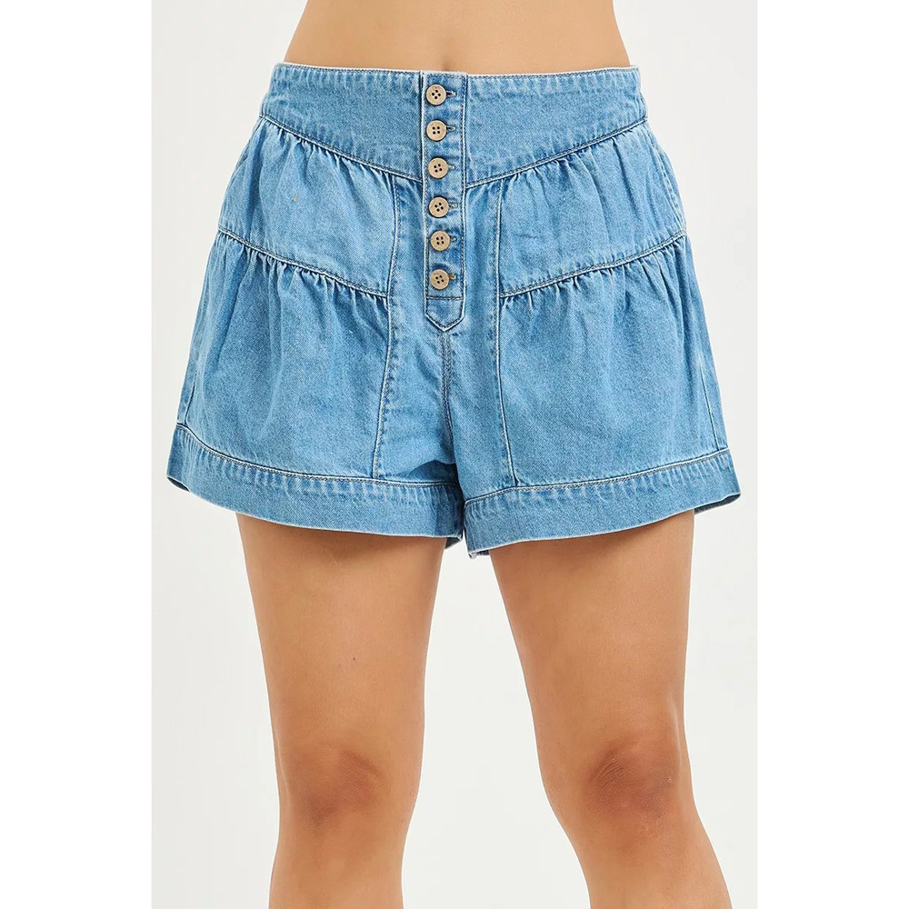RISEN Elastic Band Slouchy Shorts With Shirred Detail